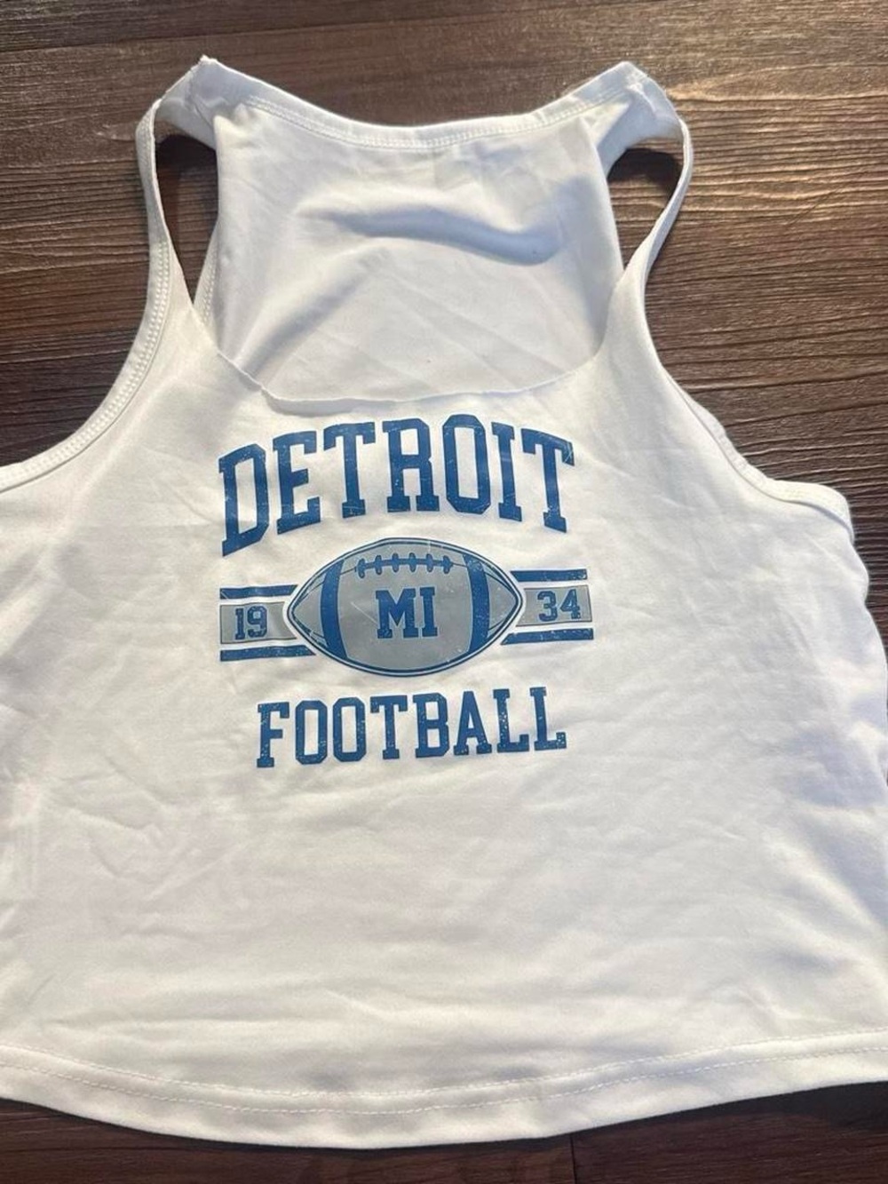 Detroit Football White Tank Top with Blue Graphic